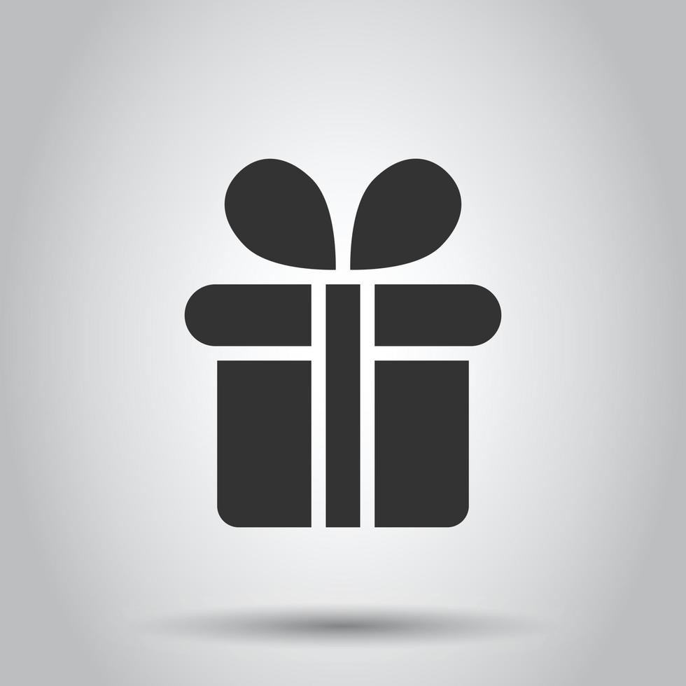 Geschenkbox-Symbol im flachen Stil. Präsentieren Sie die Paketvektorillustration auf weißem, isoliertem Hintergrund. Geschäftskonzept überraschen. vektor