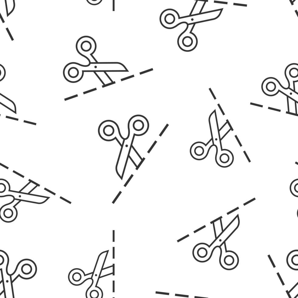 scissor med skärande linje ikon i platt stil. skära Utrustning vektor illustration på vit isolerat bakgrund. fräs sömlös mönster företag begrepp.