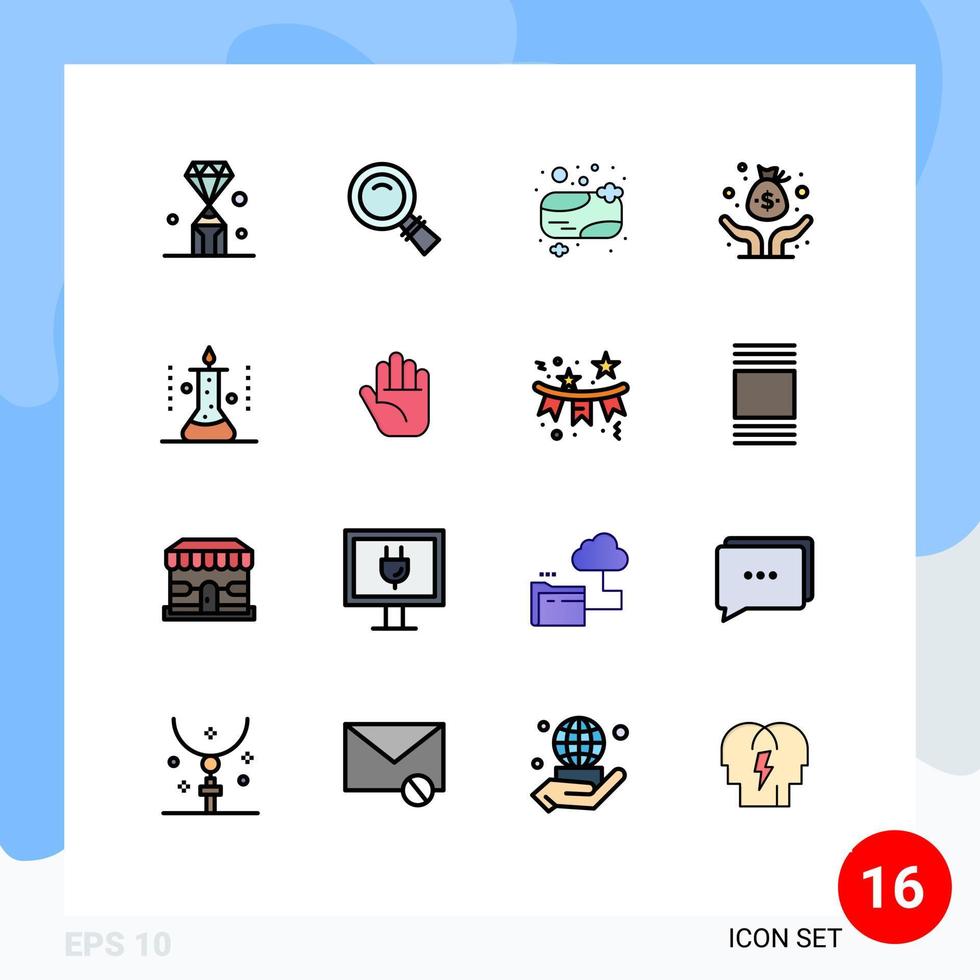16 universelle, flache, farbgefüllte Linienschilder Symbole des Laborinvestoren-Suchfonds sauber editierbare kreative Vektordesign-Elemente vektor