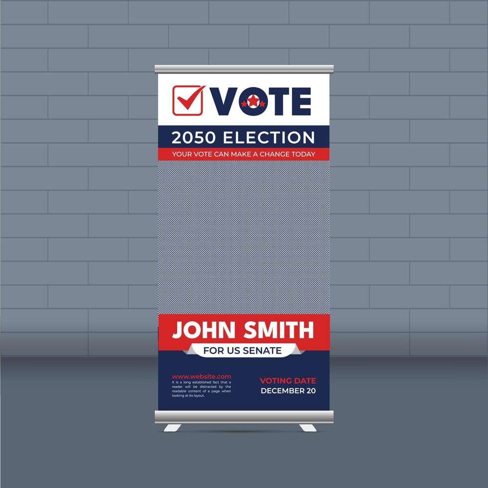 val kampanj rulla upp baner mall för distrikt politisk val röstning publicitet baner design vektor layout