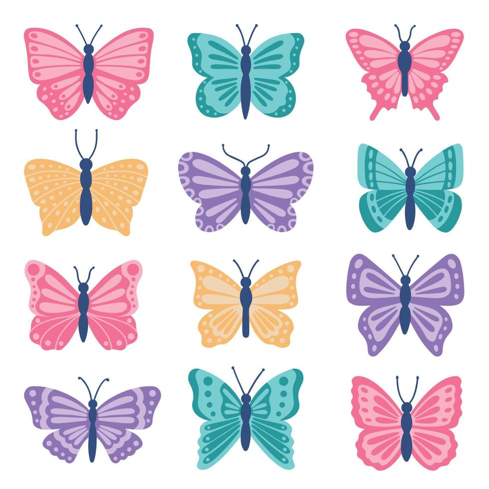 fjärilar uppsättning. flygande insekter. hand dragen vektor illustration isolerat på vit bakgrund