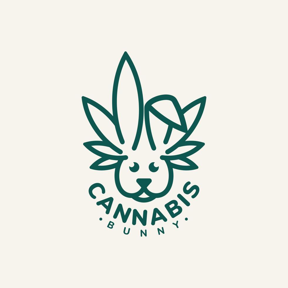 kanin djur- logotyp med cannabis blad vektor