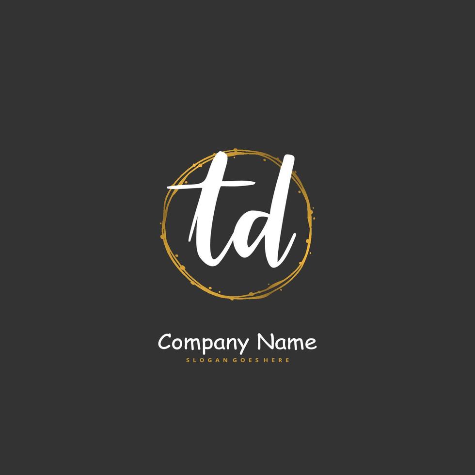 td Anfangshandschrift und Signatur-Logo-Design mit Kreis. schönes design handgeschriebenes logo für mode, team, hochzeit, luxuslogo. vektor