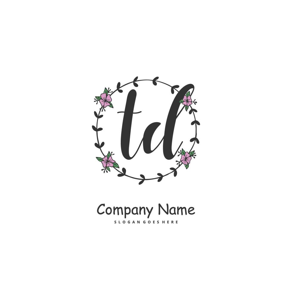 td Anfangshandschrift und Signatur-Logo-Design mit Kreis. schönes design handgeschriebenes logo für mode, team, hochzeit, luxuslogo. vektor