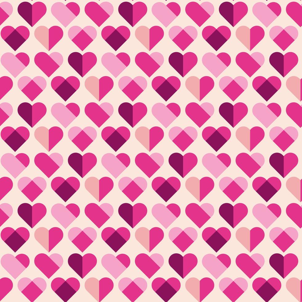 st valentines dag. geometrisk sömlös mönster med rosa och lila hjärtan på en beige bakgrund. mall för kort, tapet, textil, scrapbooking och omslag papper. kärlek, romantisk begrepp. vektor