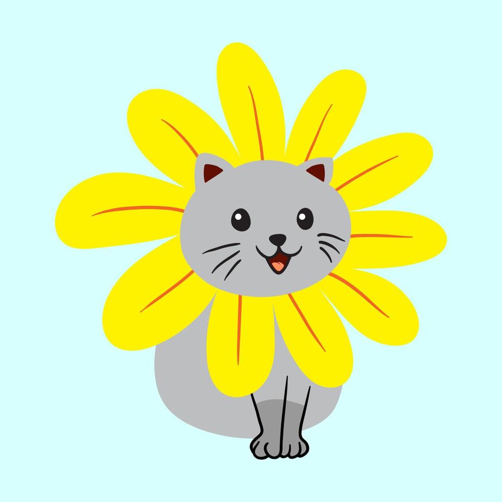 niedliches Katzen-Sonnenblumen-Vektor-Illustrationsdesign vektor