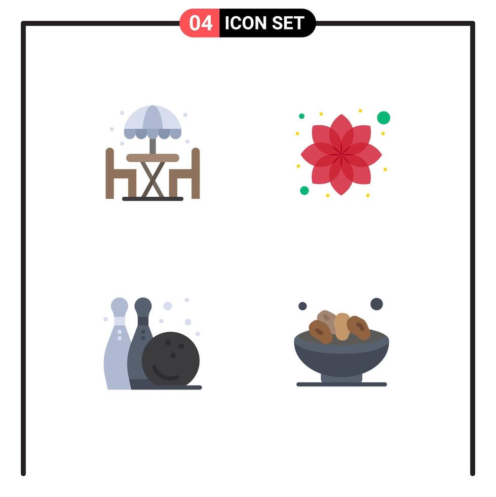 flaches Icon-Paket mit 4 universellen Symbolen für Heimspaßtisch-Kosmetikspiel editierbare Vektordesign-Elemente vektor