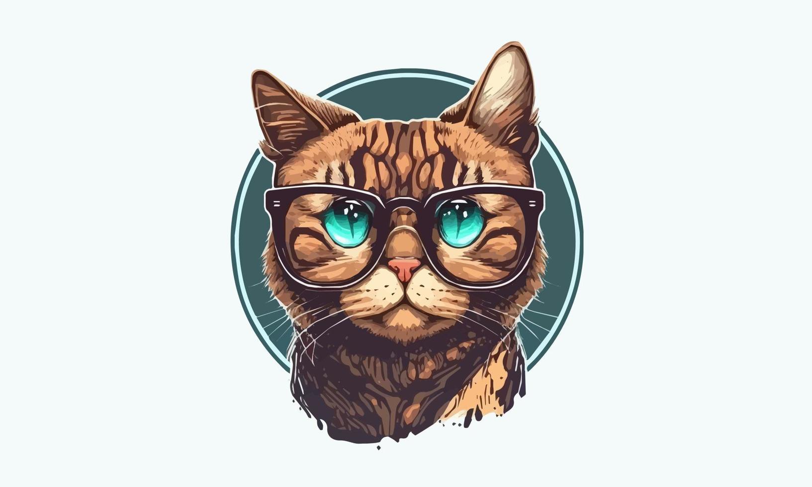 söt katt bär glasögon tecknad serie vektor illustration design