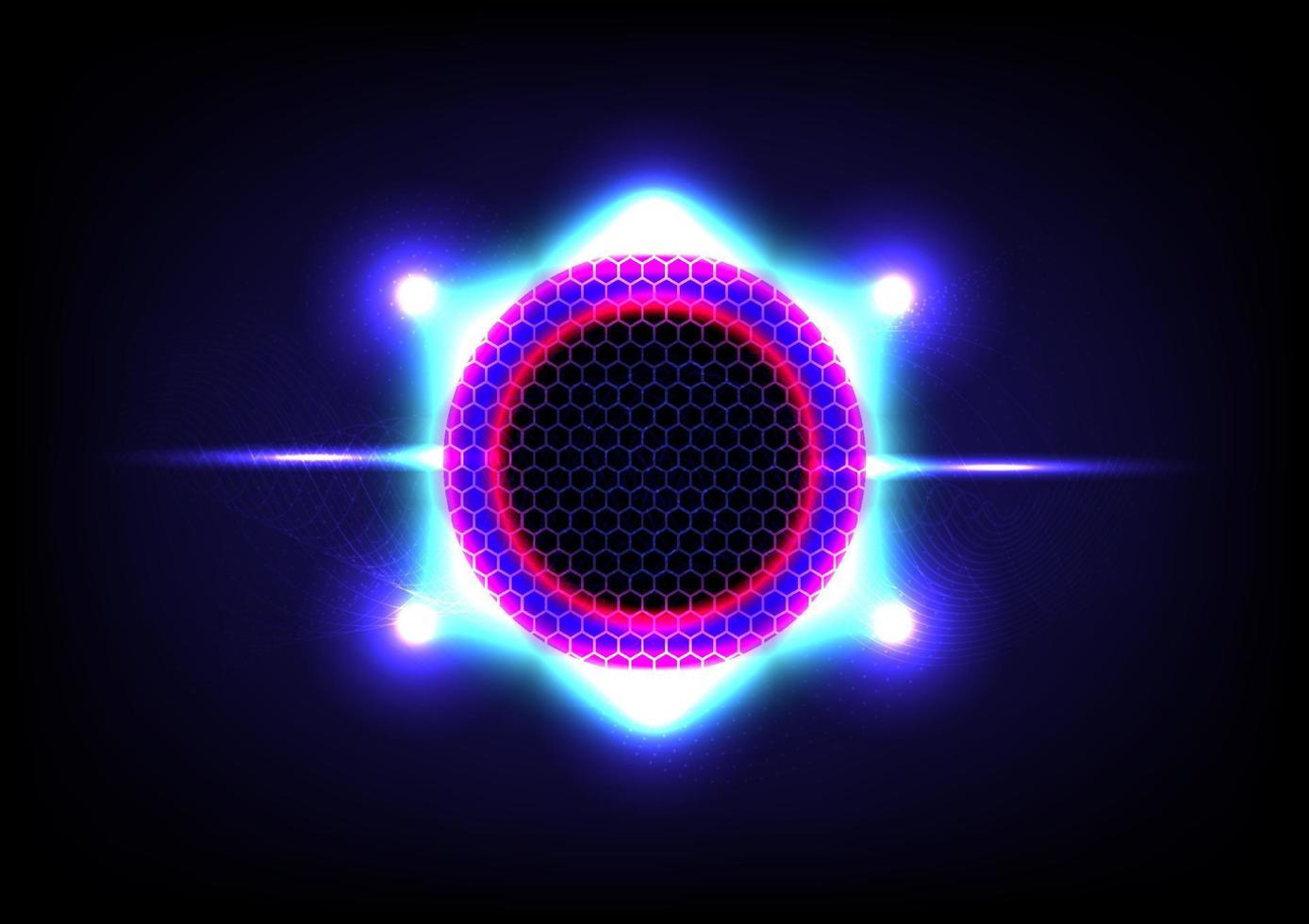 vit och blå abstrakt teknikbakgrund på den svarta bakgrunden. vetenskapens cirkel och ring. glöd och glänsande ljus. vektor