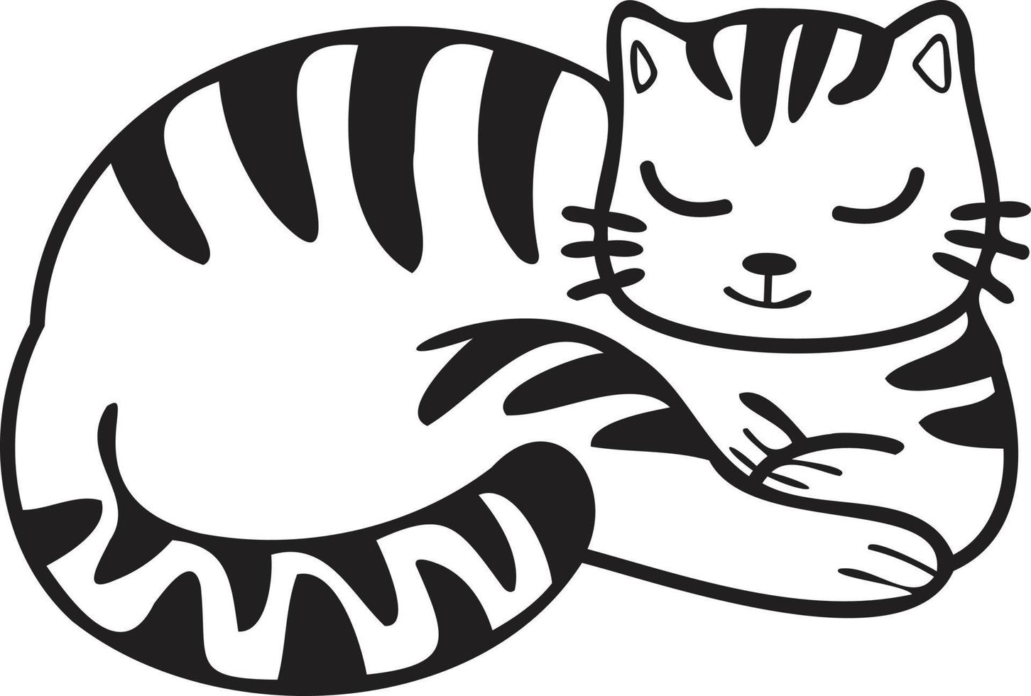 hand gezeichnete schlafende gestreifte katzenillustration im gekritzelstil vektor