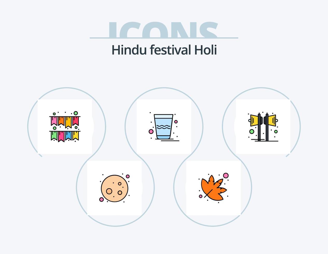holi linje fylld ikon packa 5 ikon design. rangoli. Indien. lampa. blomma. firande vektor