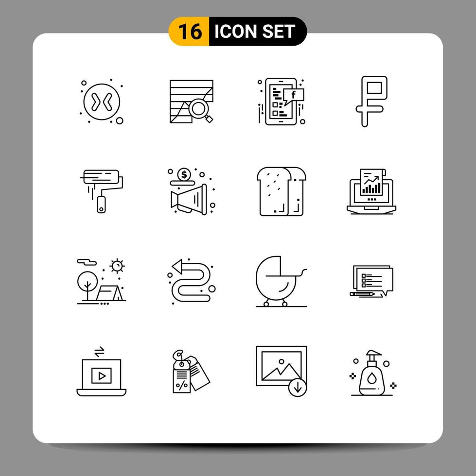 16 Benutzeroberflächen-Gliederungspaket mit modernen Zeichen und Symbolen von Farbschutt-Diagrammgeld mobilen editierbaren Vektordesign-Elementen vektor