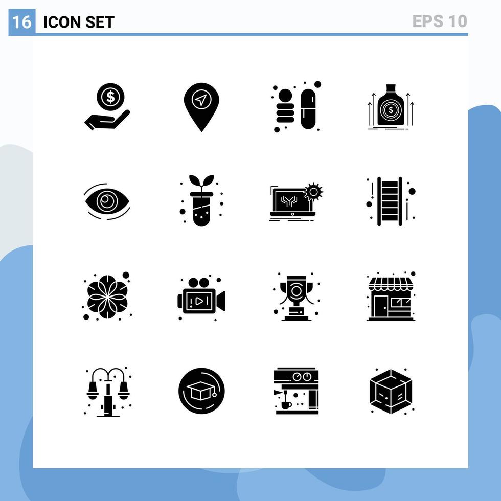 16 kreative Symbole moderne Zeichen und Symbole von Look Eye Science Loan Dollar editierbare Vektordesign-Elemente vektor