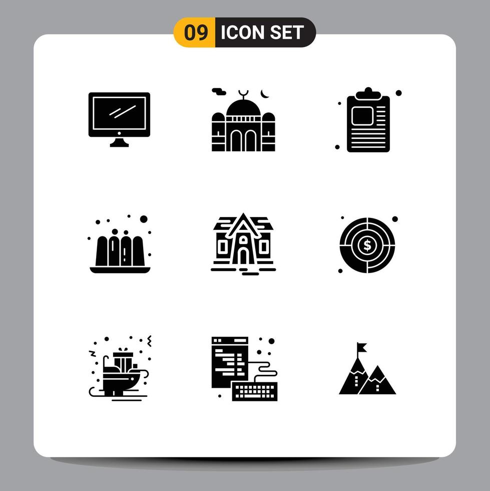 9 kreativ ikoner modern tecken och symboler av hus gelé måne mat papper redigerbar vektor design element