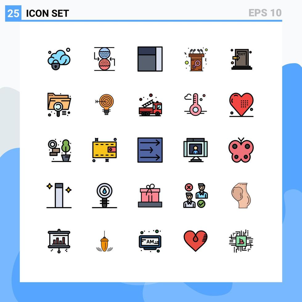 25 universell fylld linje platt Färg tecken symboler av evakuera nödsituation rutnät Tal kvinna redigerbar vektor design element
