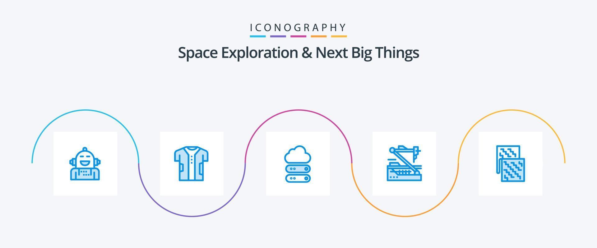 Weltraumforschung und Next Big Things Blue 5 Icon Pack inklusive Roboter. medizinisch. elektronisch. Zukunft. Daten vektor