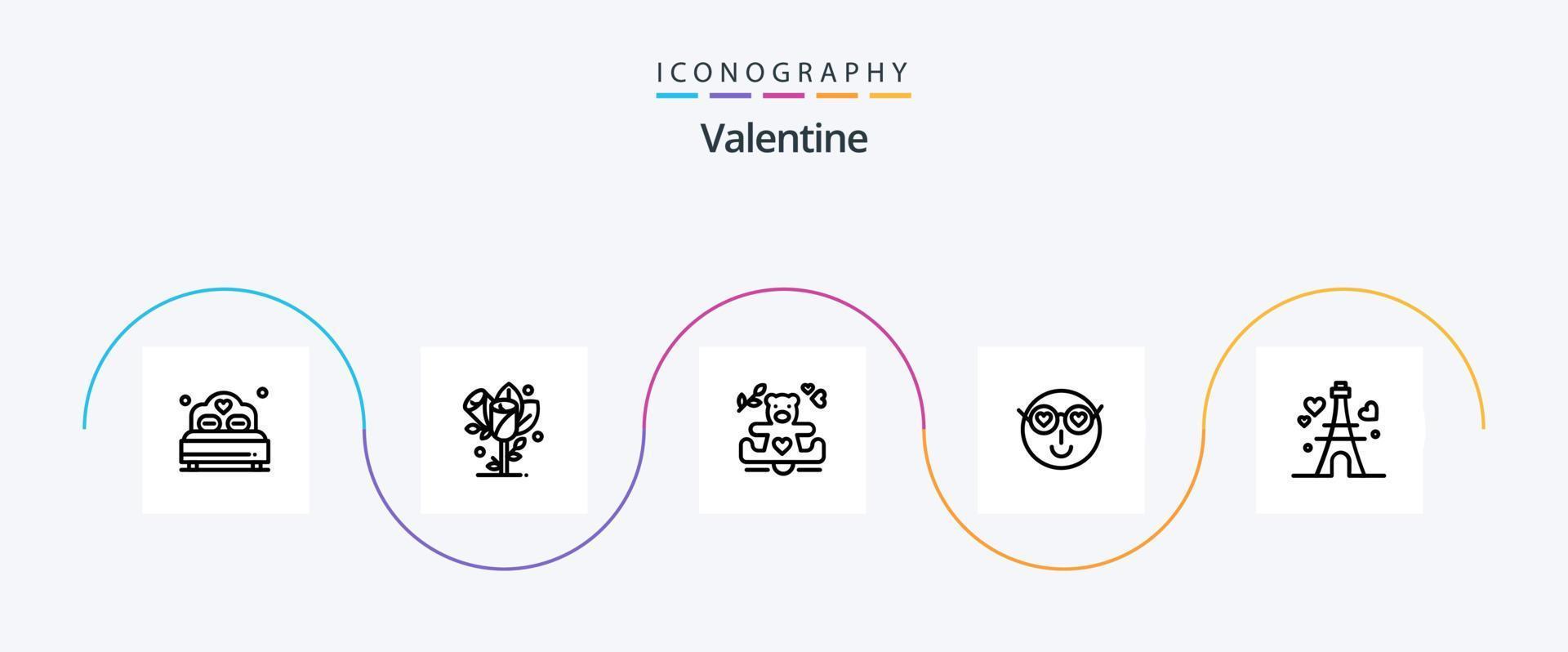 valentine linje 5 ikon packa Inklusive kärlek. kärlek. blomma. dag. valentine vektor