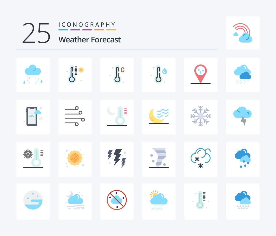 Wetter 25 Flat Color Icon Pack inklusive Regen. Wolke. Temperatur. Wetter. Wetter vektor