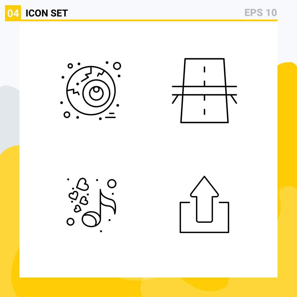 Mobile Interface Line Set aus 4 Piktogrammen von Eye Music Bridge Grid Valentines editierbaren Vektordesign-Elementen vektor