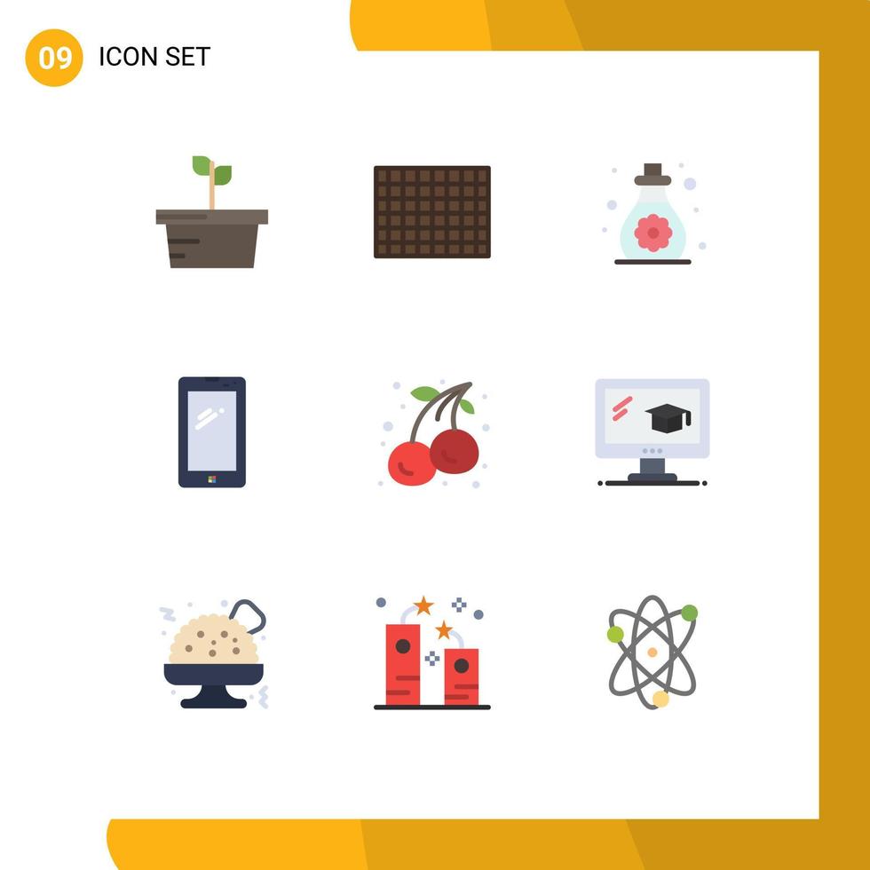 9 tematiska vektor platt färger och redigerbar symboler av mat körsbär mjuk hud iphone mobil redigerbar vektor design element