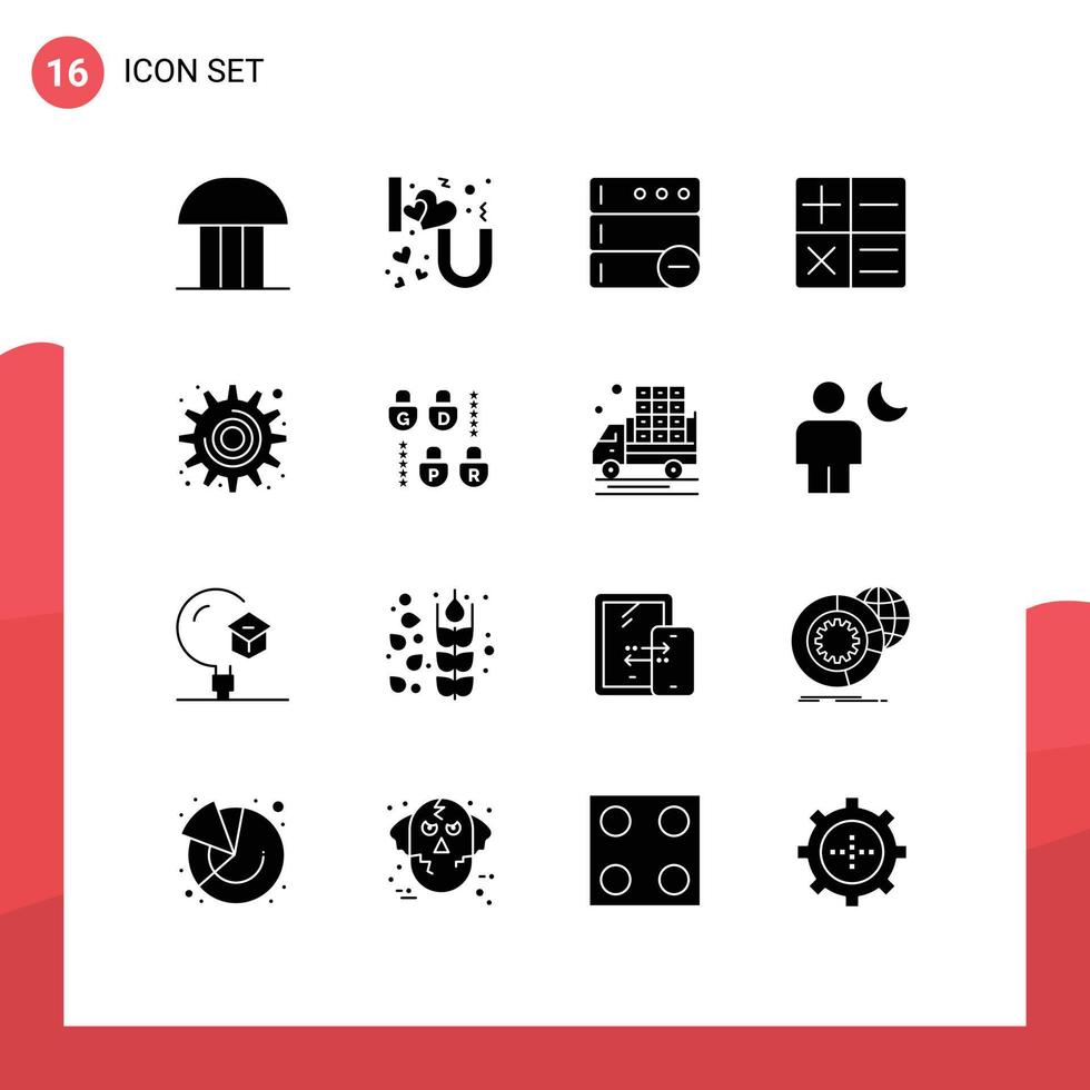 satz von 16 modernen ui-symbolen symbole zeichen für werkzeugausrüstung sie zahnradrechner editierbare vektordesignelemente vektor