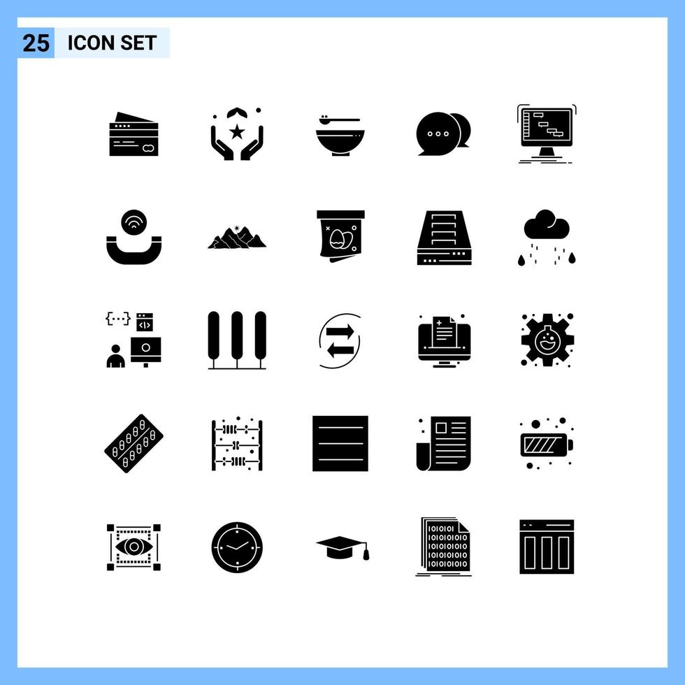 uppsättning av 25 vektor fast glyfer på rutnät för chatt kök be mat islam redigerbar vektor design element