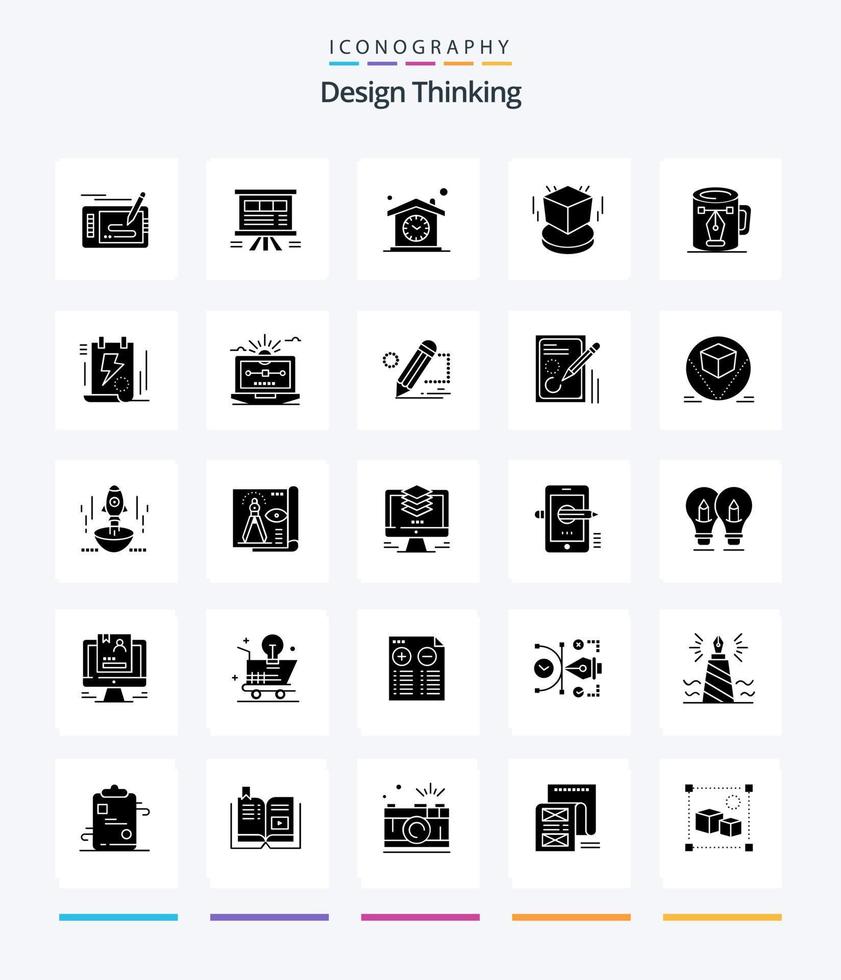 kreativ design tänkande 25 glyf fast svart ikon packa sådan som kub. d. Diagram. design. tid vektor