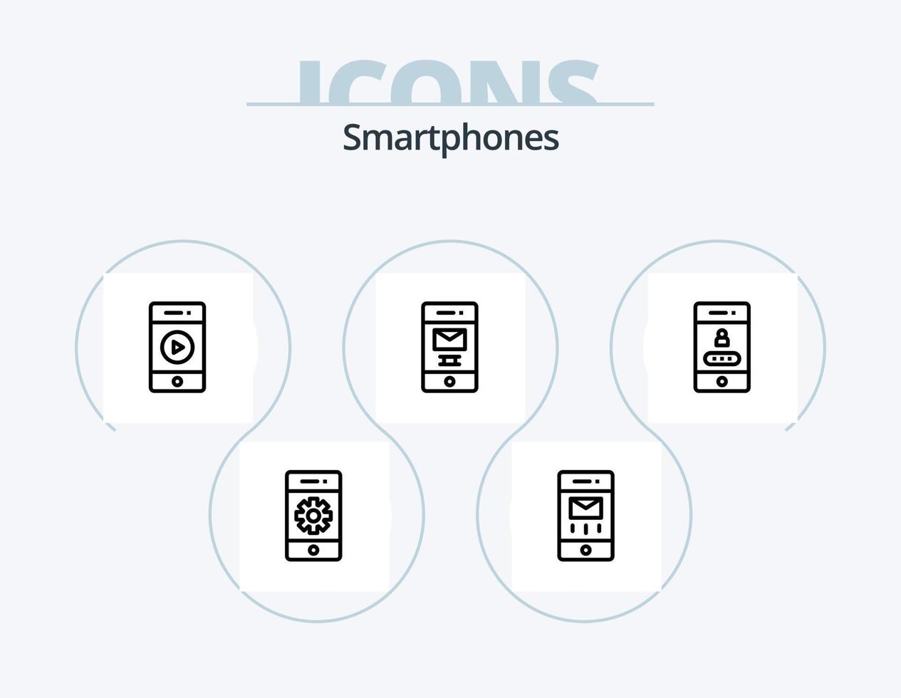 smartphones linje ikon packa 5 ikon design. larm. smartphone. låst. telefon. kallelse vektor