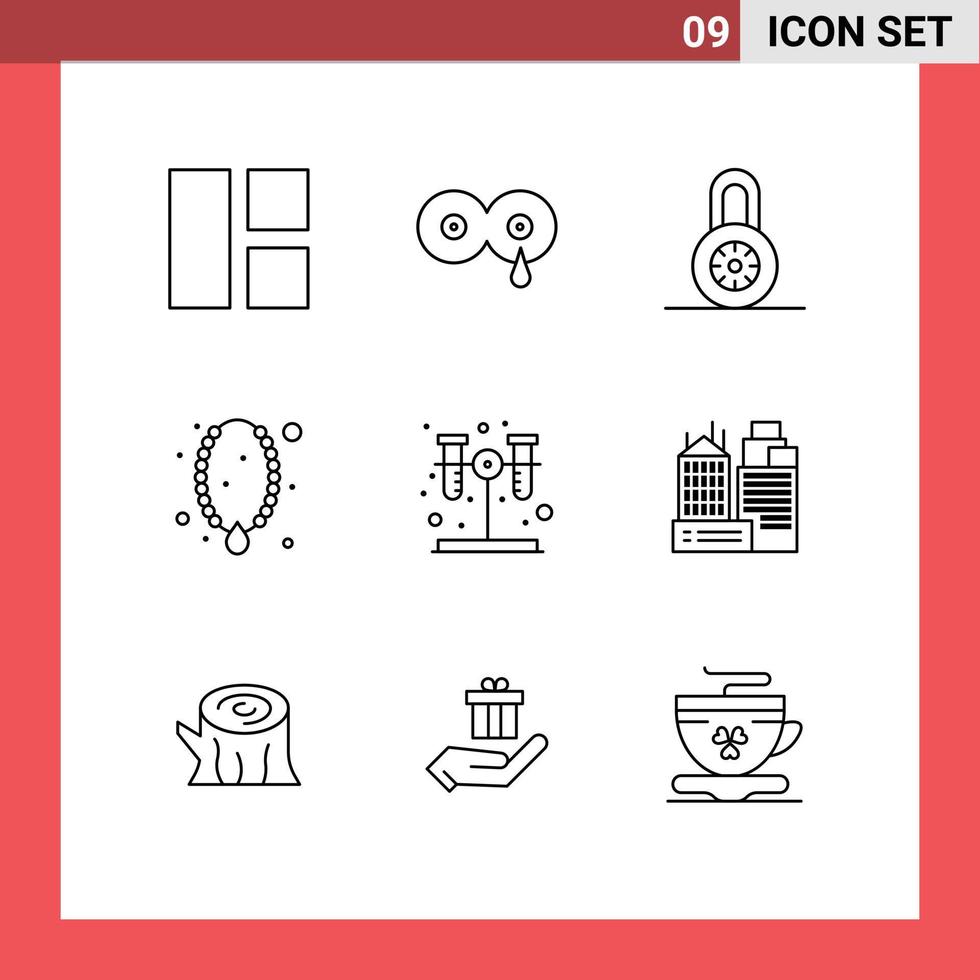 uppsättning av 9 modern ui ikoner symboler tecken för testa hängsmycke låsa prydnad medaljong redigerbar vektor design element