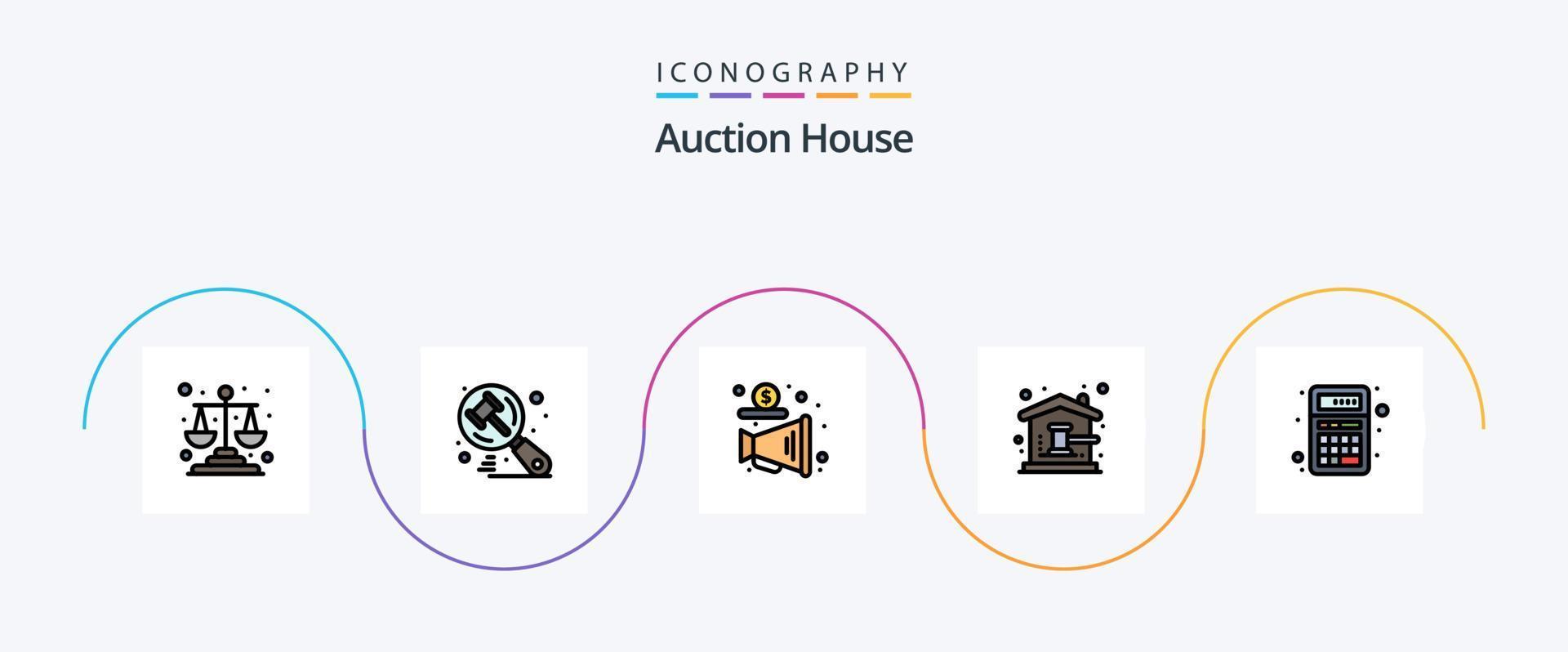 Auktionslinie gefüllt Flat 5 Icon Pack inklusive Add. Heimat. Werbung. Gericht. Versteigerung vektor