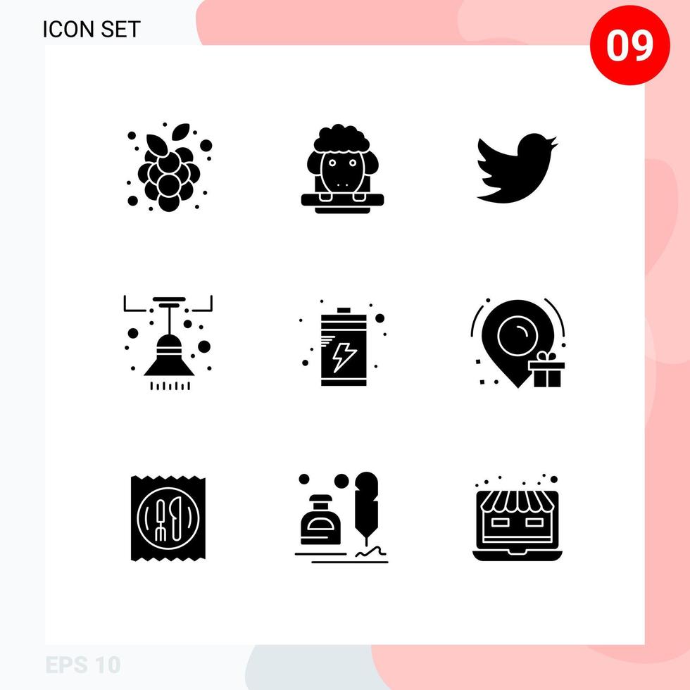 9 universell fast glyf tecken symboler av enhet batteri nätverk ljus möbel redigerbar vektor design element