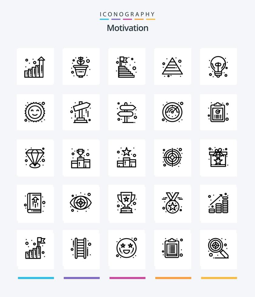 kreative Motivation 25 Umriss-Icon-Pack wie eine großartige Idee. exzellente Idee. Berg. große Idee. Wachstum vektor