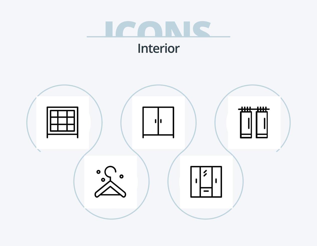 Innenlinie Icon Pack 5 Icon Design. Arbeit. Innere. Wandschrank. Möbel. Kleiderschrank vektor