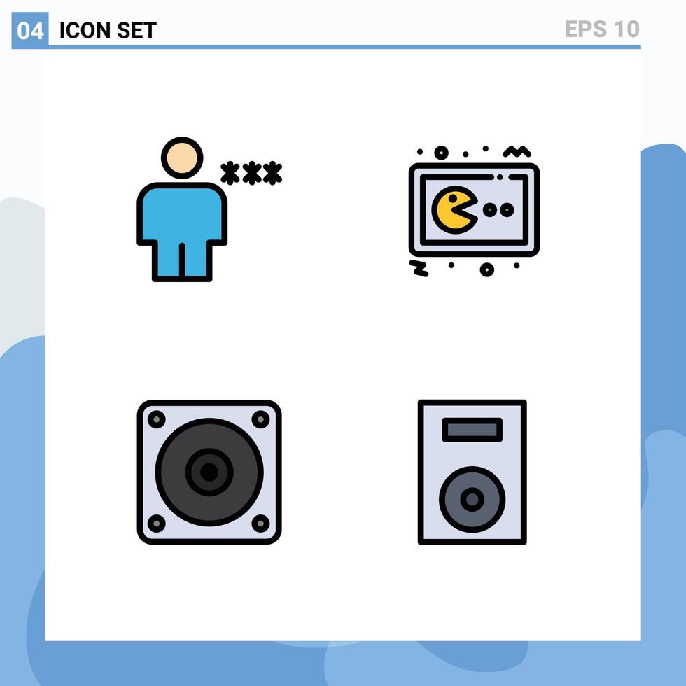 4 universell fylld linje platt färger uppsättning för webb och mobil tillämpningar avatar trösta mänsklig spel fläkt redigerbar vektor design element