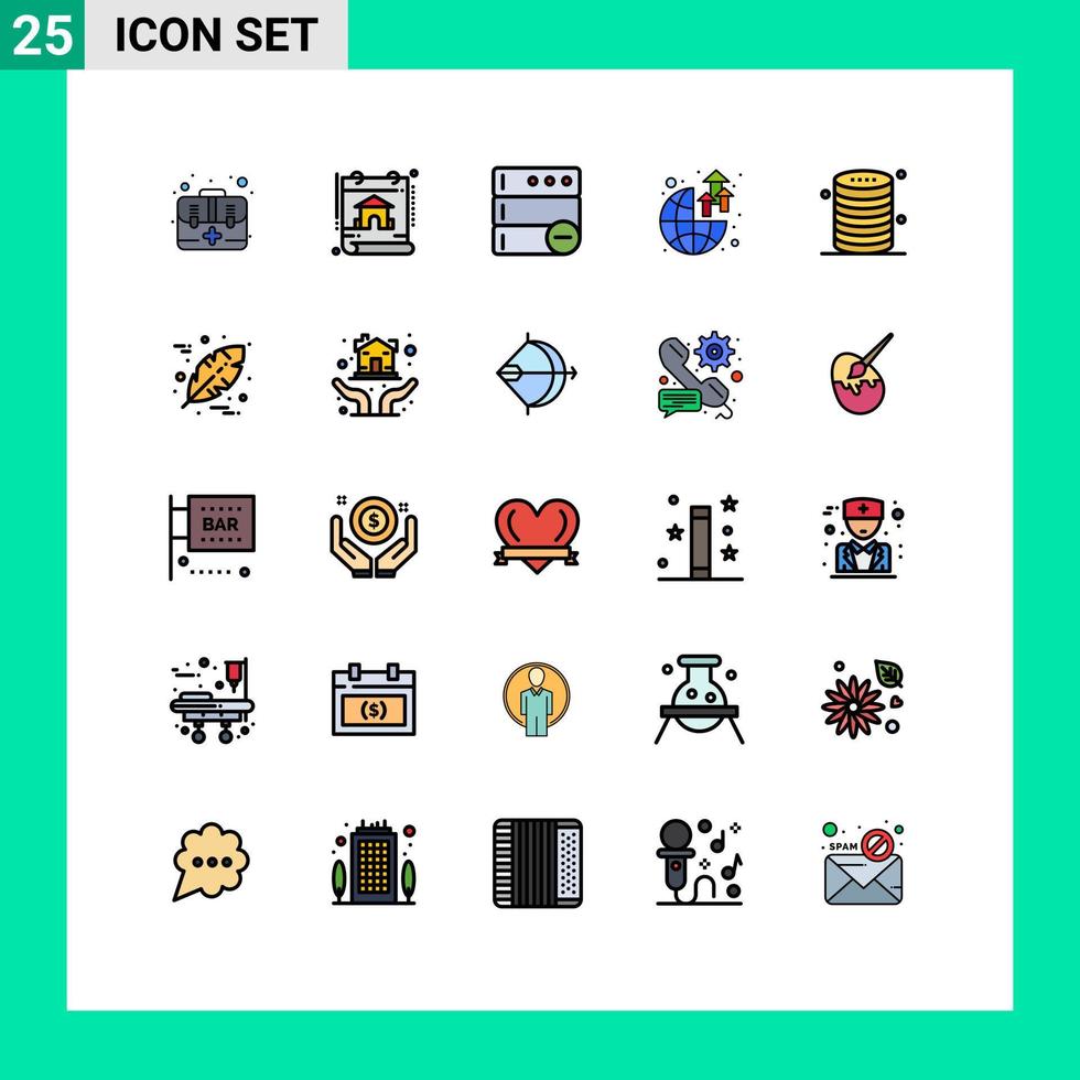 Piktogrammsatz von 25 einfachen gefüllten Linienflachfarben von Datenbankwolkendatenbank-Gewinnwachstum editierbare Vektordesign-Elemente vektor