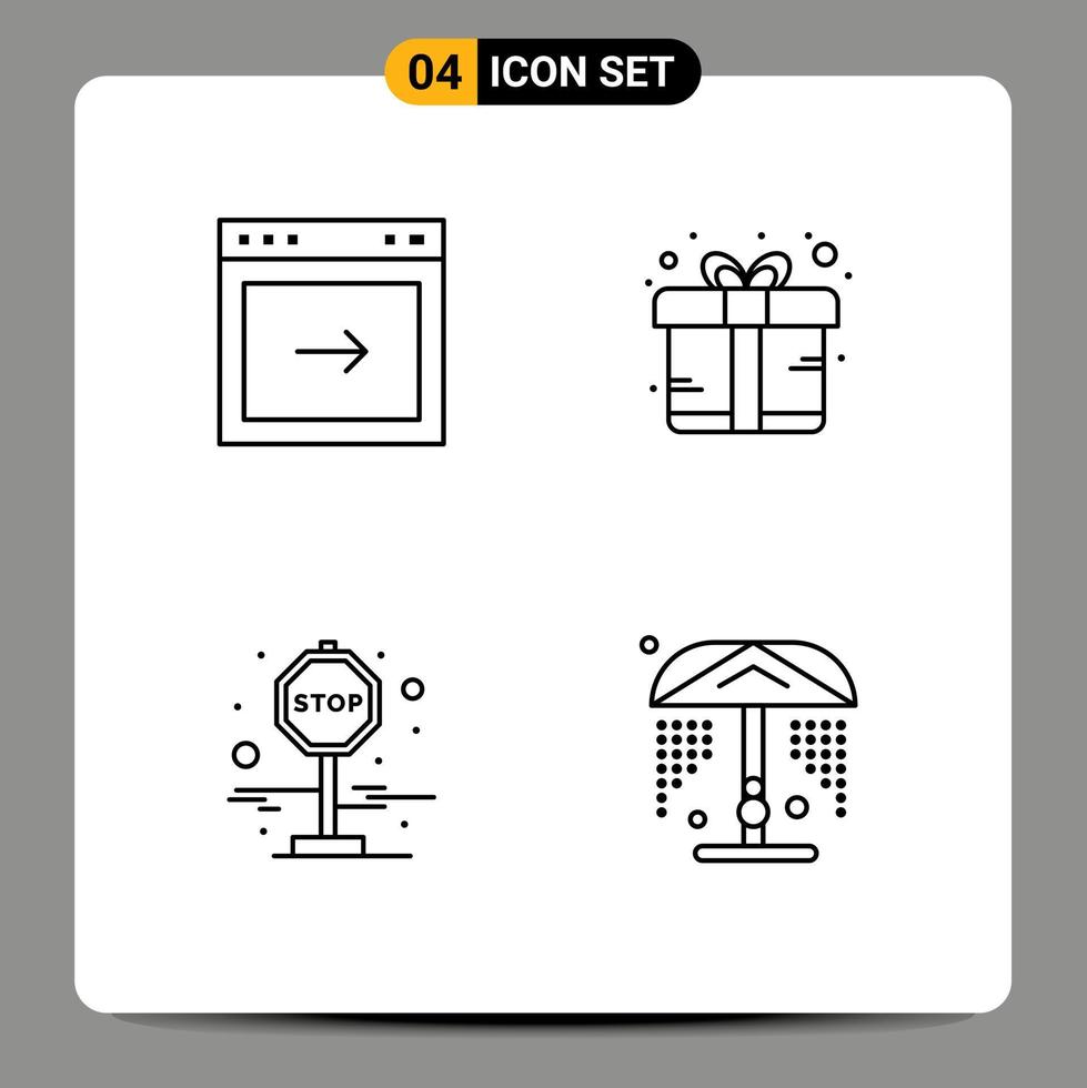 modern uppsättning av 4 fylld linje platt färger pictograph av pil resa hemsida gåva dusch redigerbar vektor design element