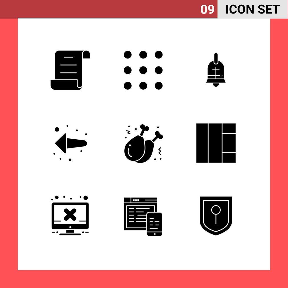 mobil gränssnitt fast glyf uppsättning av 9 piktogram av rutnät mat påsk snabb mat vänster redigerbar vektor design element