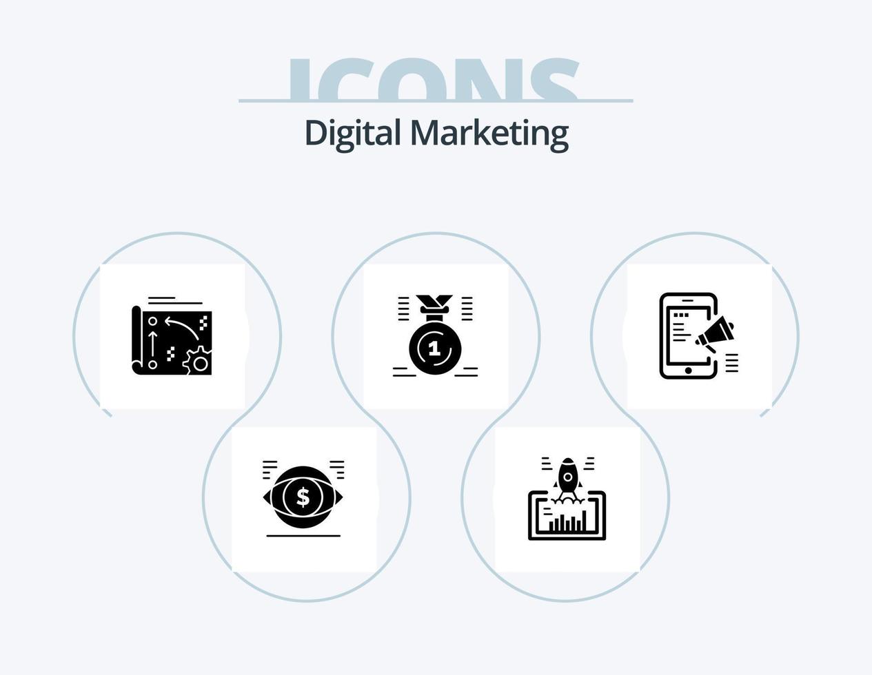 digitales Marketing-Glyphen-Icon-Pack 5-Icon-Design. Position. vergeben. Anfang. API. Einstellung vektor