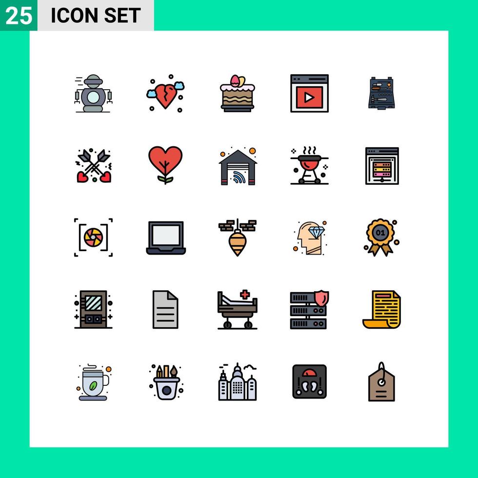 25 universell fylld linje platt färger uppsättning för webb och mobil tillämpningar verktyg användare cack gränssnitt kommunikation redigerbar vektor design element