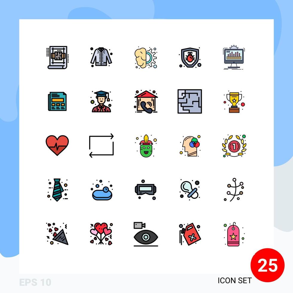 25 kreative Symbole moderne Zeichen und Symbole des Dashboard-Schutzes Eid Bug Process editierbare Vektordesign-Elemente vektor