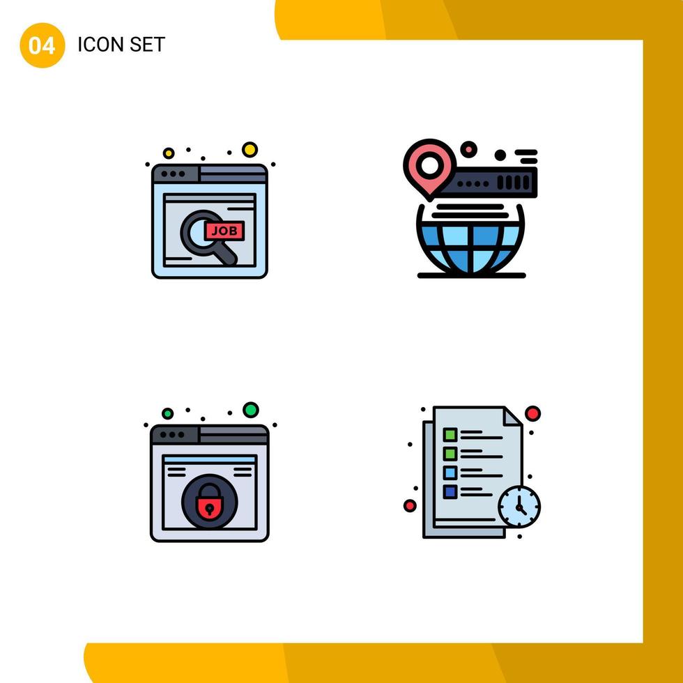Stock Vector Icon Pack mit 4 Zeilenzeichen und Symbolen für die Suche nach Design online Job World Web editierbare Vektordesign-Elemente