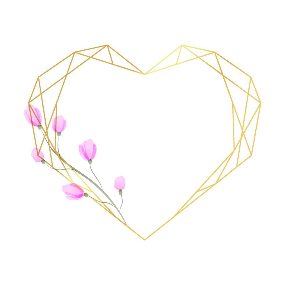 geometrisk hjärta gräns med blomma i vattenfärg stil. lyx polygonal ram för dekoration hjärtans dag, bröllop inbjudningar, hälsning kort. vektor illustration