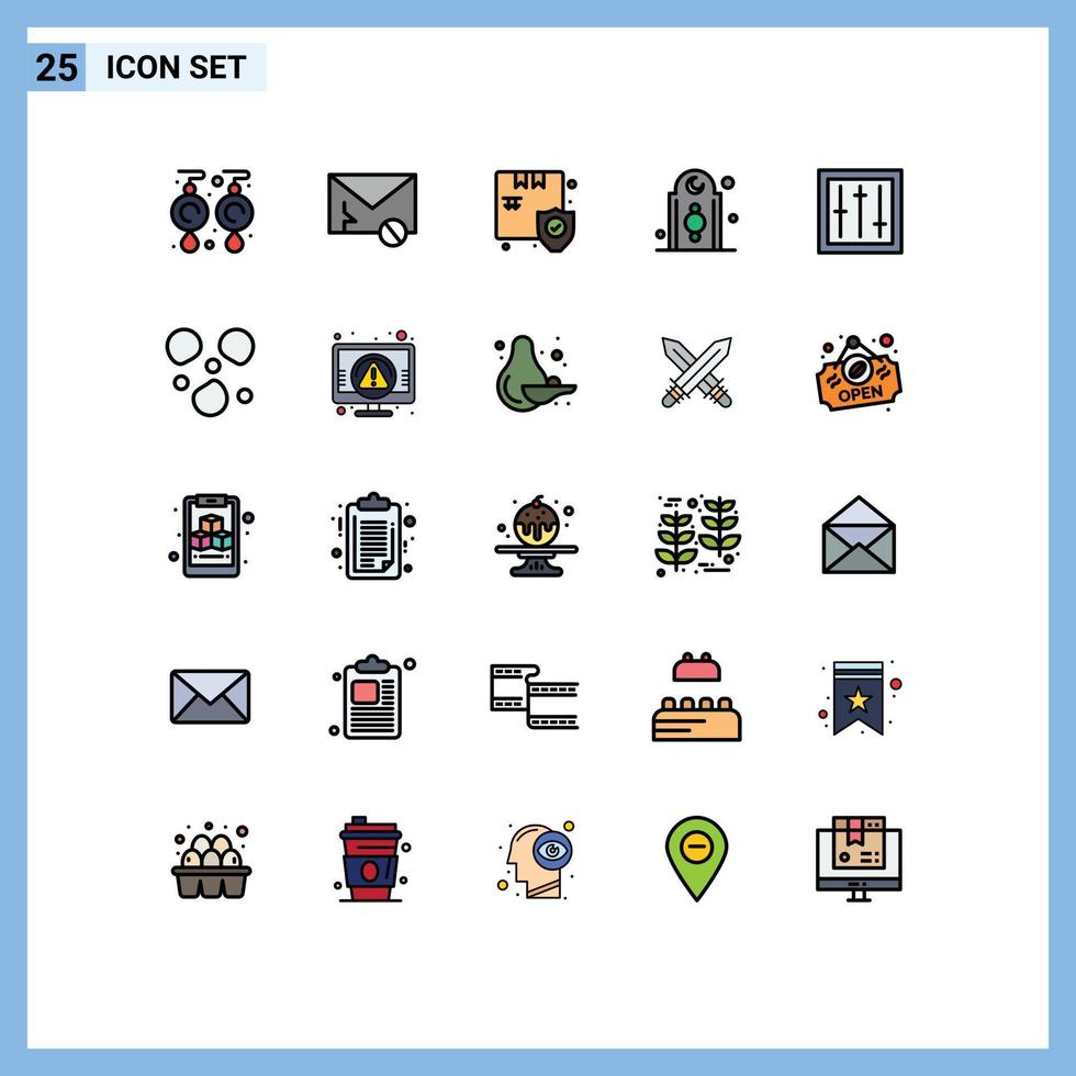 uppsättning av 25 kommersiell fylld linje platt färger packa för moské islam skräppost eid säkerhet redigerbar vektor design element