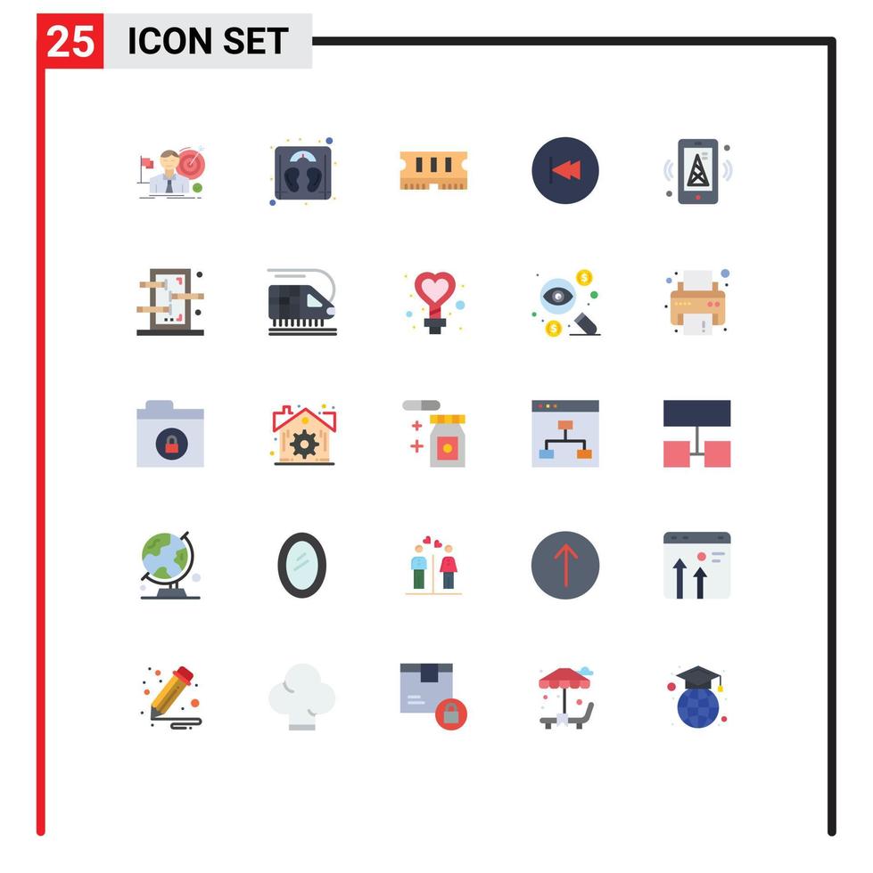 Stock Vector Icon Pack mit 25 Zeilenzeichen und Symbolen für iot-Rewind-Hardware-Multimedia-Back-editierbare Vektordesign-Elemente