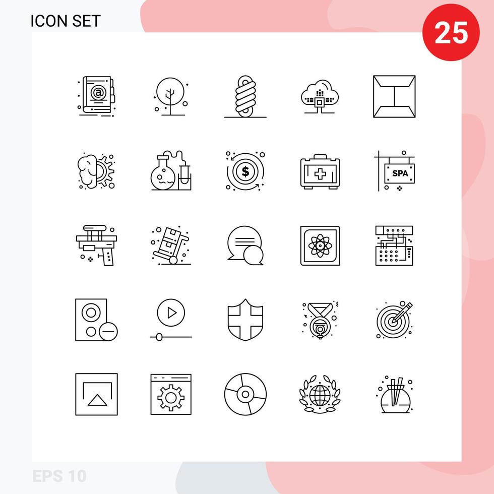 piktogram uppsättning av 25 enkel rader av hjärna post vår kuvert moln redigerbar vektor design element