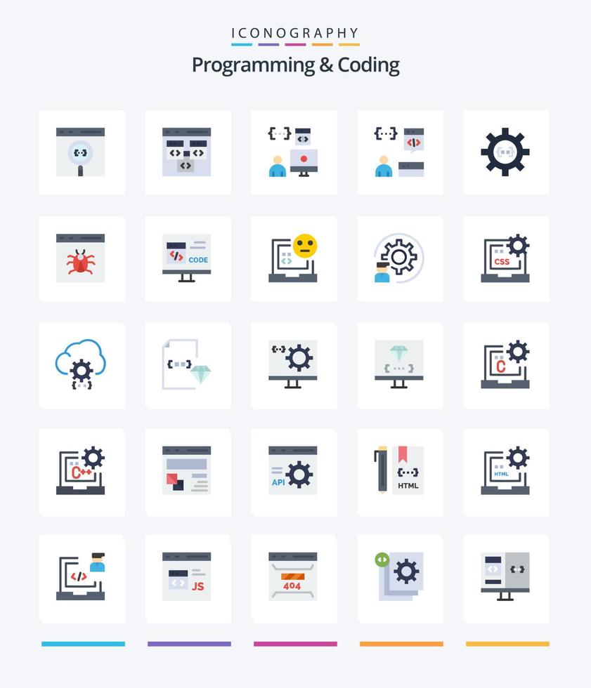 kreativ programmering och kodning 25 platt ikon packa sådan som insekt. app. utveckling. bearbeta. utveckla vektor