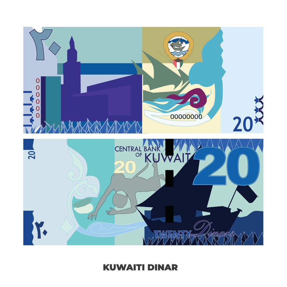 vektor illustration av 20 kuwaiti dinar notera isolerat på vit bakgrund, skalbar och redigerbar eps