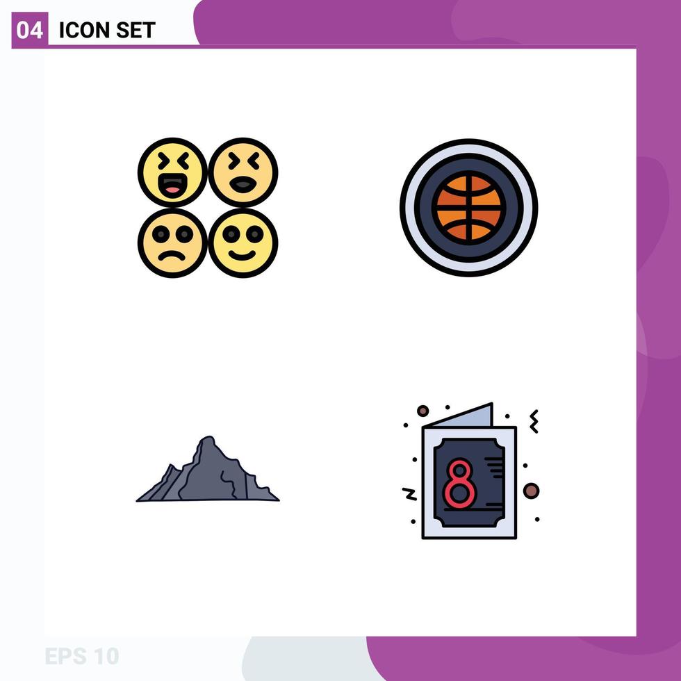 universelle Symbolsymbole Gruppe von 4 modernen gefüllten flachen Farben von Emojis Landschaft Globus Benutzer Berg editierbare Vektordesign-Elemente vektor