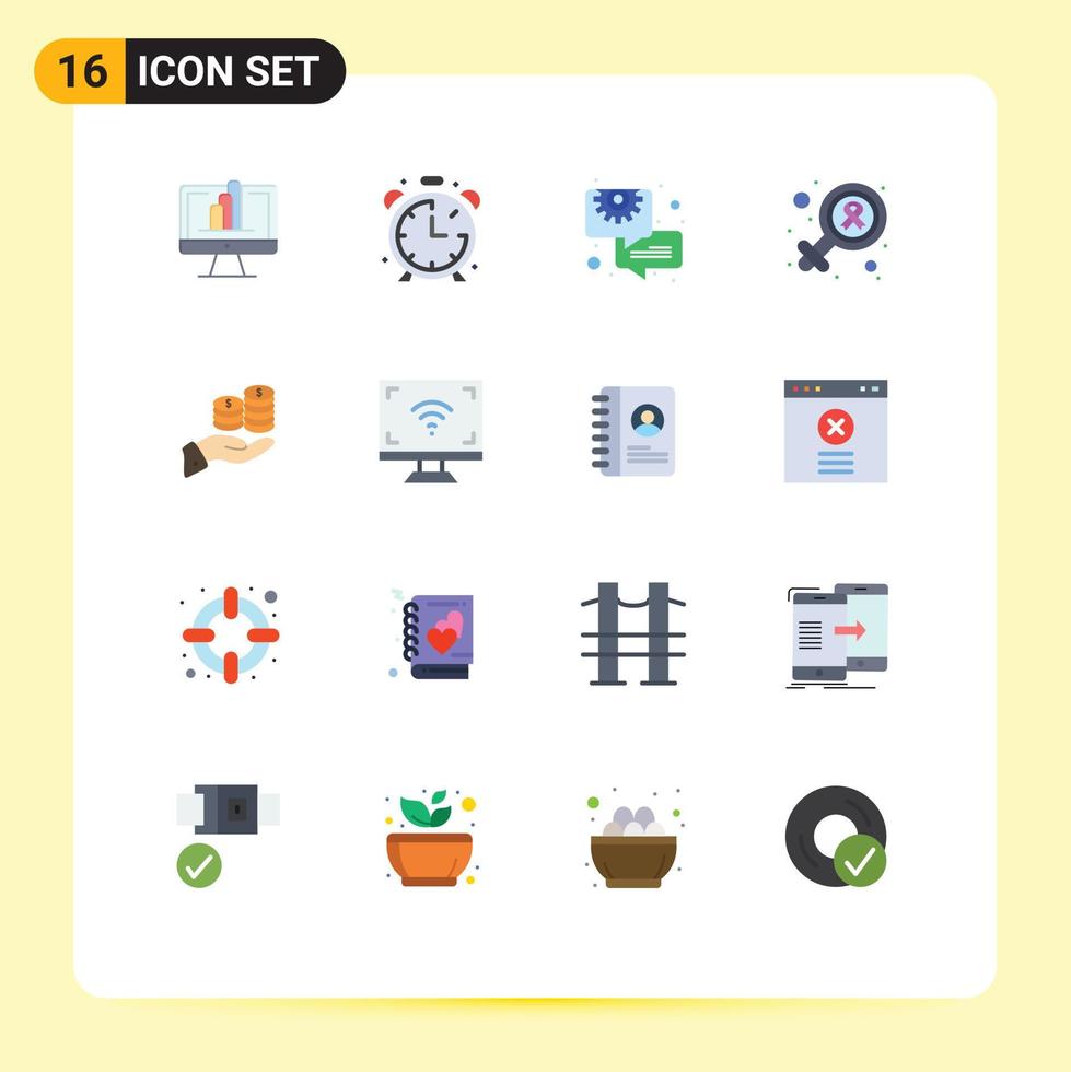 Gruppe von 16 modernen flachen Farben, die für die Pflege des Krebstags-Geschäftszeichens eingestellt sind, weibliches editierbares Paket kreativer Vektordesign-Elemente vektor