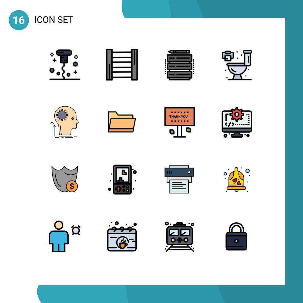 modern uppsättning av 16 platt Färg fylld rader pictograph av aning kreativ databas sinne levande redigerbar kreativ vektor design element